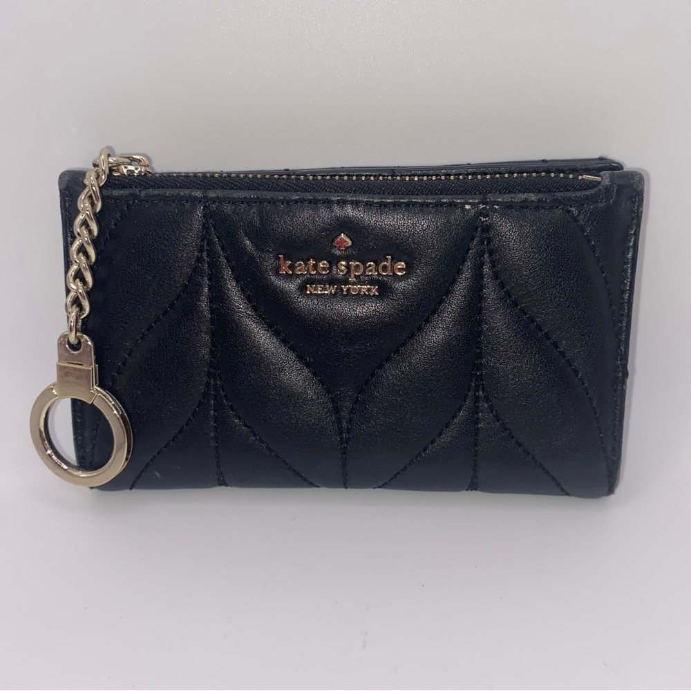 KATE SPADE NEW YORK Briar Lane Quilted Black Wallet Keychain /Coin Purse/ID